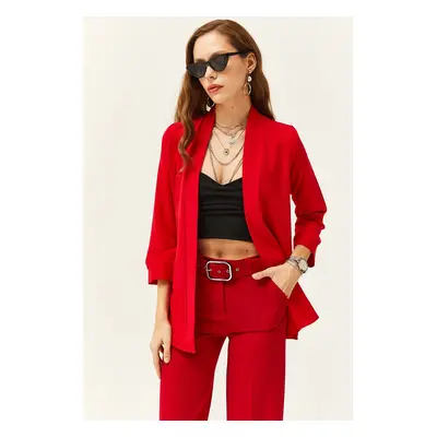 Olalook Women's Red Shawl Collar Atlas Jacket