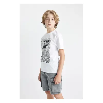 DEFACTO Boy's Crew Neck Color Changing Printed Short Sleeve T-Shirt