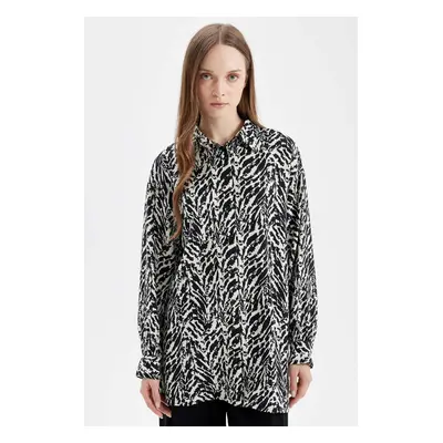 DEFACTO Relax Fit Shirt Collar Patterned Long Sleeve Shirt Tunic