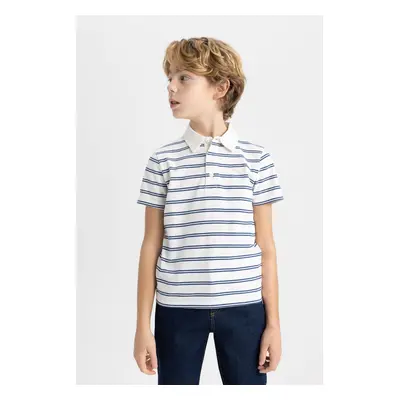 DEFACTO Boy's Striped Pique Short Sleeve Polo T-Shirt