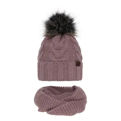 AGBO Girl&#039;s winter set: hat and tube scarf pink Torina with pompom