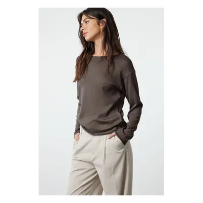 Trendyol Gray Cotton Transparent Look Fine Knitwear Sweater