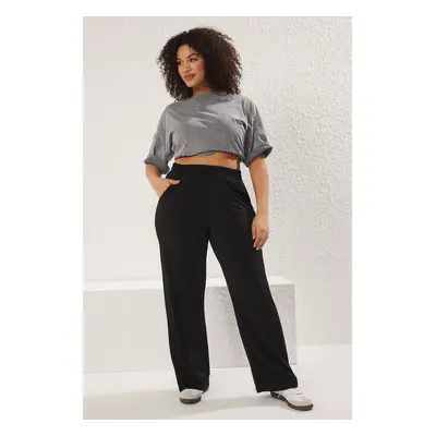 Trendyol Curve Black High Waist Wide Leg Knitted Trousers