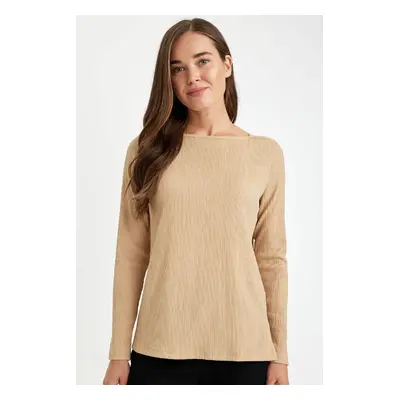 DEFACTO Regular Fit Boat Neck Crepe Long Sleeve T-Shirt