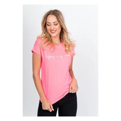 Women's T-shirt with the inscription "Shopping is my cardio" - pink