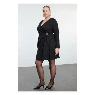 Trendyol Curve Black Double Breasted Closure Metal Buckle Mini Woven Plus Size Jacket Dress