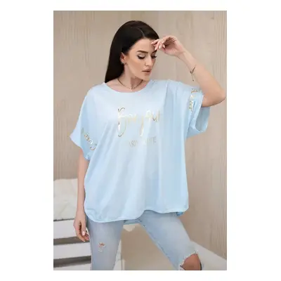 Blue steamed cotton blouse plus size