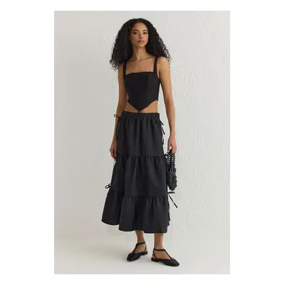 Trendyol Black Parachute Fabric Ribbon Detail A-line Maxi Length Woven Skirt