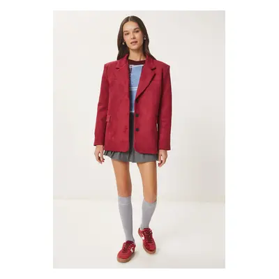 Happiness İstanbul Women's Burgundy Premium Suede Blazer Jacket