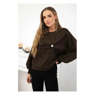 Kesi Włoski Sweatshirt with decorative flower brown