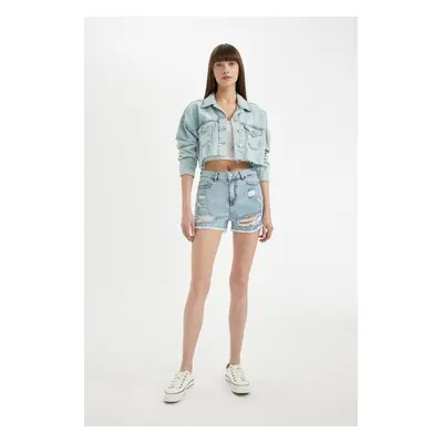 DEFACTO High Waist Ripped Detailed Jean Shorts