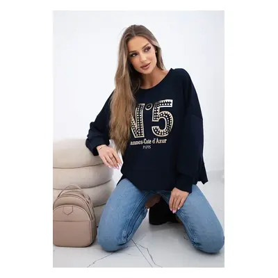 Kesi Włoski Printed sweatshirt buttery fabric navy blue