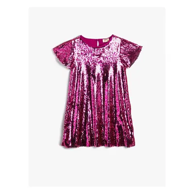 Koton Sequin Sequined Dress Short Sleeve Round Neck