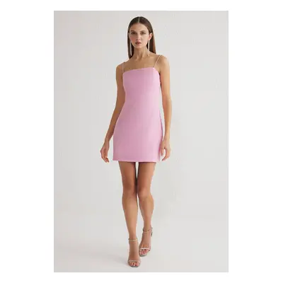 Trendyol Strapless Woven Short Elegant Dress with Pink Stone Accessory Detail