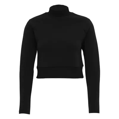 Women's cropped hoodie without hood with stand-up collar black