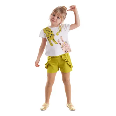 Denokids Mischievous Cats Frilly Girl's Summer T-shirt Shorts Set