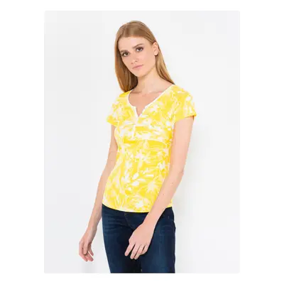 Yellow floral T-shirt CAMAIEU - Women