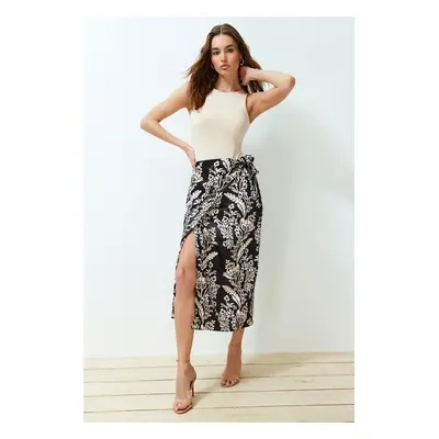 Trendyol Multi Color Front Tie Detail Double Breasted Closure Satin Midi Woven Skirt