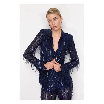 Trendyol Navy Blue Woven Sequin Jacket