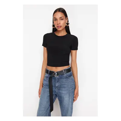 Trendyol Black Fitted Crop Stretchy Knitted Blouse