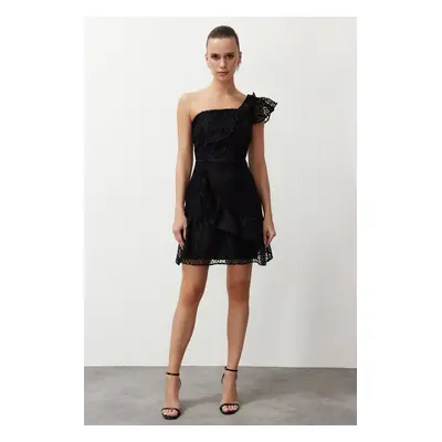 Trendyol Black A-Line Single Sleeve Woven Lace Short Elegant Evening Dress