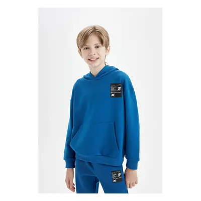 DEFACTO Boy Oversize Wide Pattern Hooded Pocket Thick School Sweatshirt