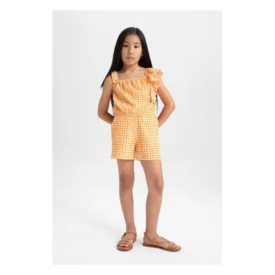 DEFACTO Girl 2-Piece Set Crinkle Strap Plaid Blouse Shorts