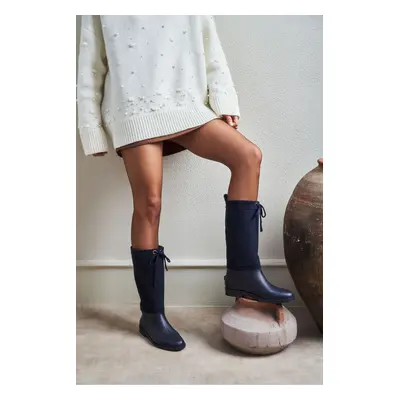 NİŞANTAŞI SHOES Royal Navy Blue Genuine Suede Women's Rain Boots