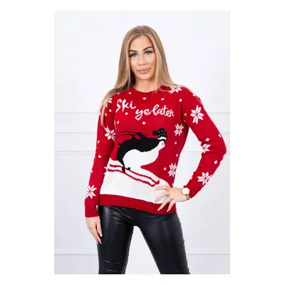 Red sweater with a Christmas motif