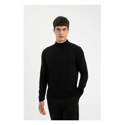 DEFACTO Black Standard Fit Regular Cut Half Turtleneck Basic Plain Knitwear Sweater