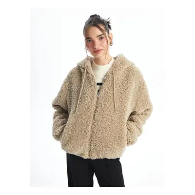 LC Waikiki XSIDE Beige Hooded Women's Teddy Coat