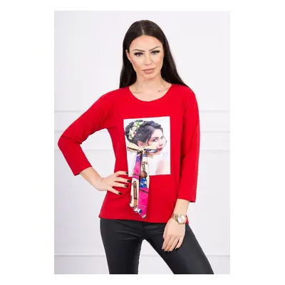 Blouse with graphics and a colorful bow 3D red