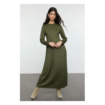 Trendyol Khaki Pleated Scuba Knit Dress