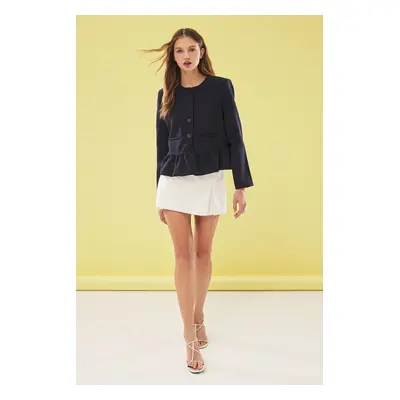 Trendyol Navy Blue Balloon Detailed Crew Neck Woven Blazer Jacket