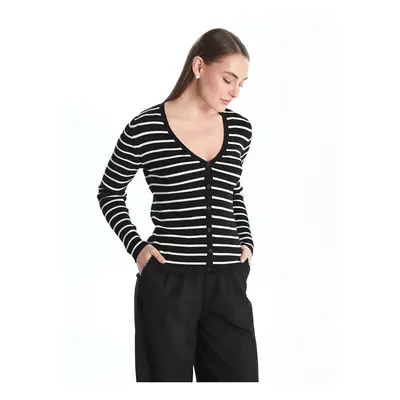 LC Waikiki V-Neck Striped Long Sleeve Women's Knitwear Cardigan