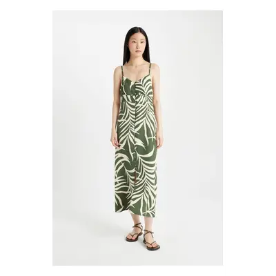 DEFACTO V Neck Tropical Patterned Moroccan Strappy Maxi Dress