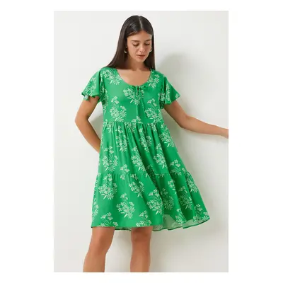 Happiness İstanbul Women's Green White Floral Summer Flared Viscose Dress