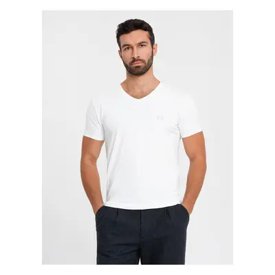 Ombre Men's SLIM FIT T-shirt with round neckline and logo - white