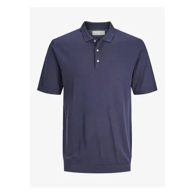 Jack & Jones Dark blue men's knit polo shirt with linen blend Jack & Jon - Men's