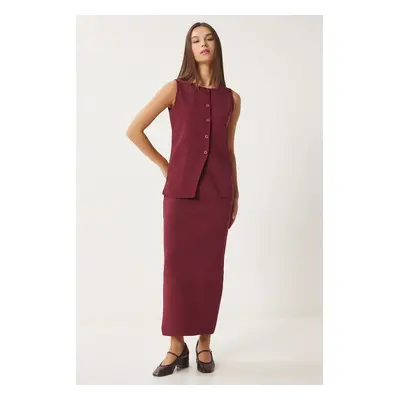 Happiness İstanbul Women's Claret Red Knit Vest Skirt Set