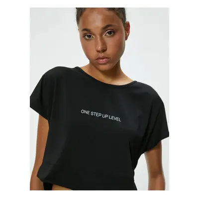 Koton Slogan Printed Crew Neck Crop T-Shirt