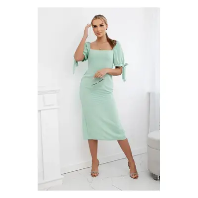 Women's dress gathered at the back with tied sleeves - mint