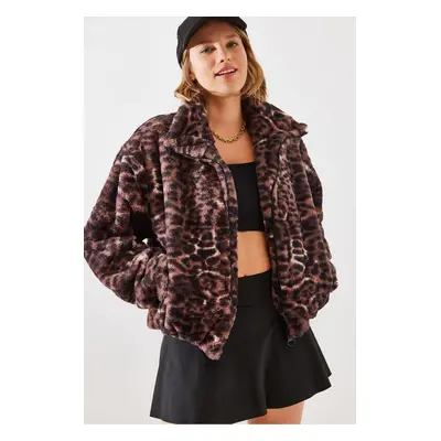 Bianco Lucci Women's Leopard Pattern Faux Für Coat