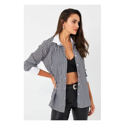 Cool & Sexy Women's Ecru-Black Striped Contrast Shirt