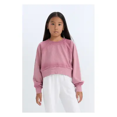 DEFACTO Girl Relax Fit Crew Neck Crop Basic Plain Sweatshirt