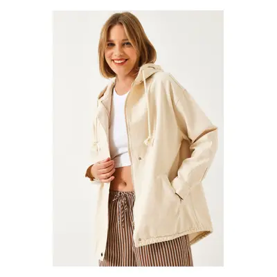 Bianco Lucci Women's Hooded Zippered Gabardine Jacket