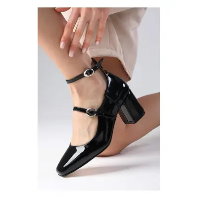 Mio Gusto Thalia Black Color Patent Leather Flat Toe Heel Women's Shoes