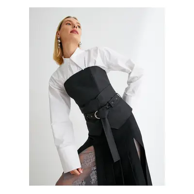 Koton Strapless Blouse With Belt Asymmetrical Cut