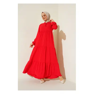 Bigdart Collar Lace-Up Hijab Dress - Red