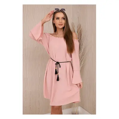 Dress with a drawstring waist - powder pink